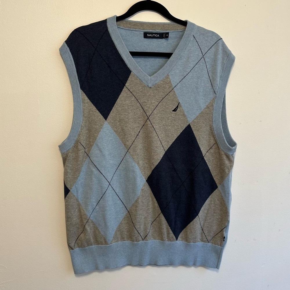Nautica Diamond Blue And Gray Vest Sweater MEN'S XL